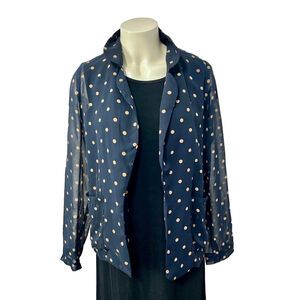 Forever 21 Black Beige Polka Dot Sheer Blazer Blouse Size M